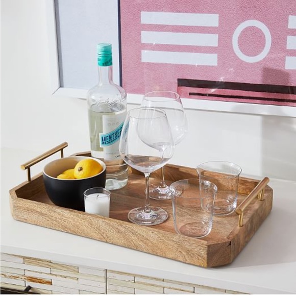 West Elm 18x28 Deco Wood & Brass Handle Tray - Picture 2 of 5